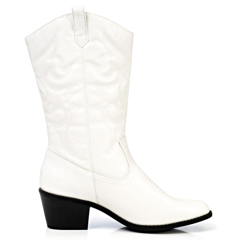 Charles Albert Womens Cowboy Boots for Women Embroidered Stacked Heel Mid-Calf Western Cowgirl Boots in White Size 6 - Image 2